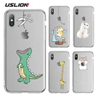 USLION Прозрачный чехол для iPhone 11 Pro Max 6 6s 7 8 Plus XS Max XR милый медведь динозавр мягкий чехол для iPhone X