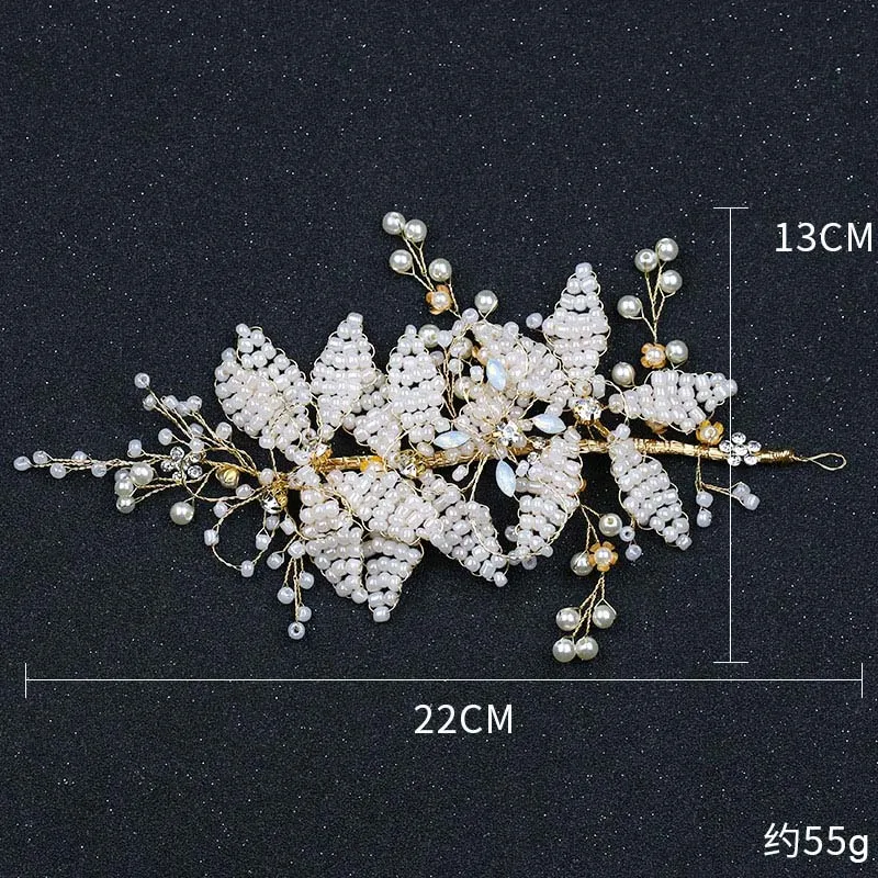 Женский венок из искусственного жемчуга FORSEVEN черно белый с листьями свадебный