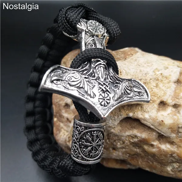 Vegvisir Коловрат один Ворон Aegishjalmur славянские Подвески рунас викинга Тор молот Мьёльнир мужской браслет Викинг ювелирные изделия - Окраска металла: Vegvisir