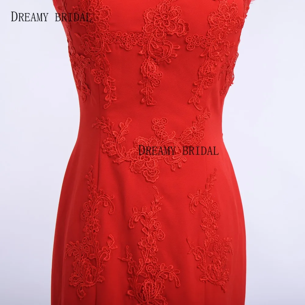 Женское вечернее платье с юбкой годе красное высоким воротником и