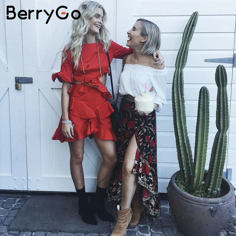 BerryGo элегантное сексуальное платье с открытой спиной для женщин 2017 оборками