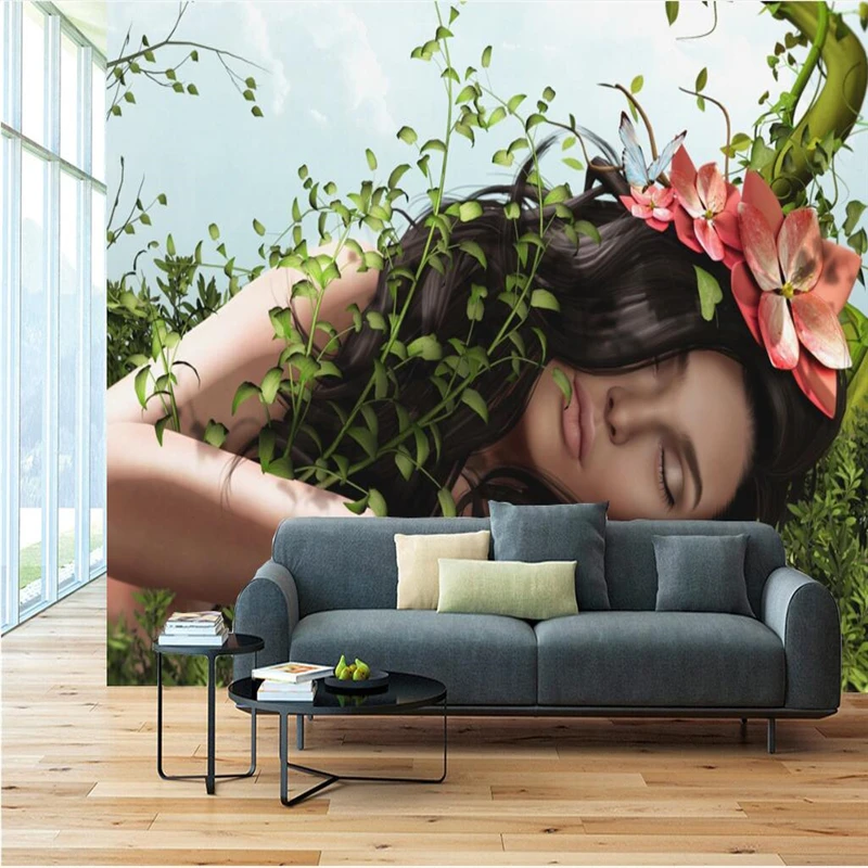 Buy beibehang Customize any size wallpaper fresco photo HD naked eye Sleeping beauty flower living room bedroom background wall on