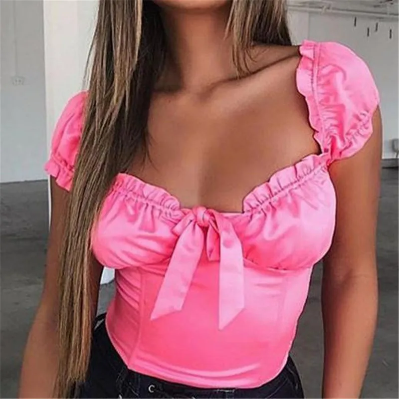 As photo show Сексуальный женский узел v-образные вырезы женские s Boob Bralet Свободная блузка Футболка Да Донна Повседневный Топ на бретелях Женская майка футболки - Цвет: As photo show
