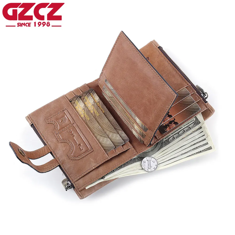 GZCZ мужские кошельки из натуральной кожи кошелек для монет модный Crazy Horse на молнии