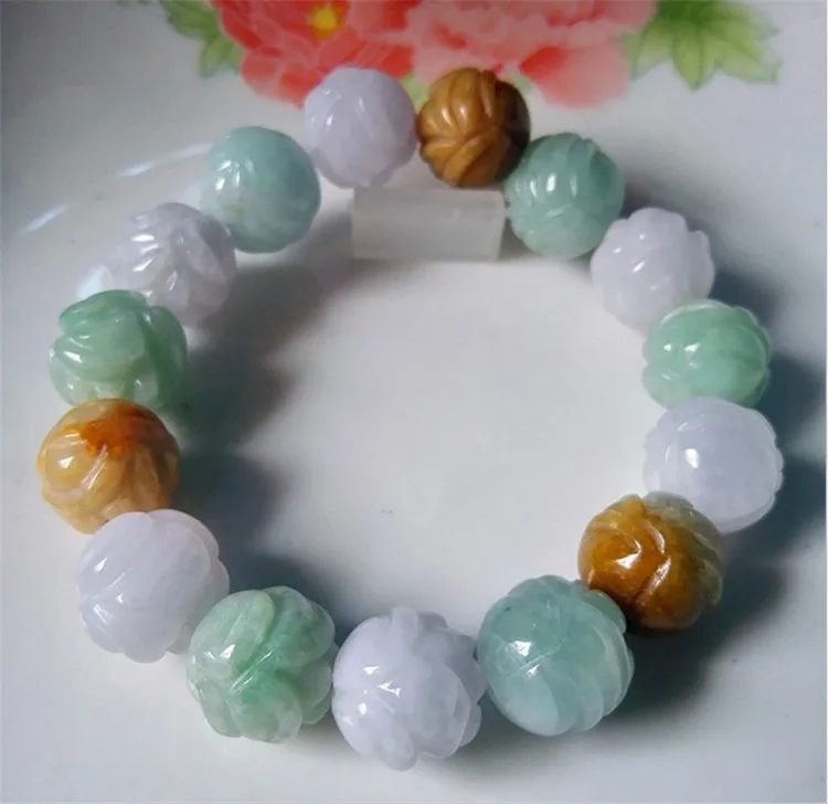 

Natural jade with lotus Bead Bracelet Mens hand woven rope jade bracelets