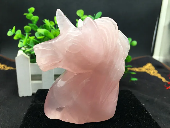 

High Quality Beautiful Natural Rose Quartz Crystal Carved Horse Skull Healing
