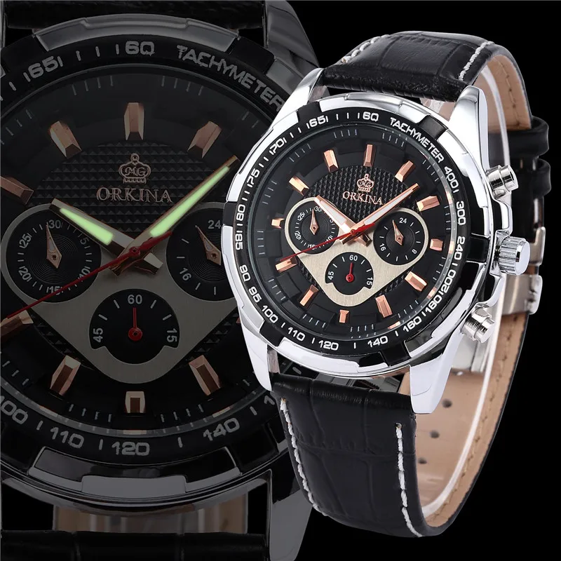 MG. Часы ORKINA мужские с кожаным ремешком японский часовой механизм MIYOTA JS20 Relojes Hombre
