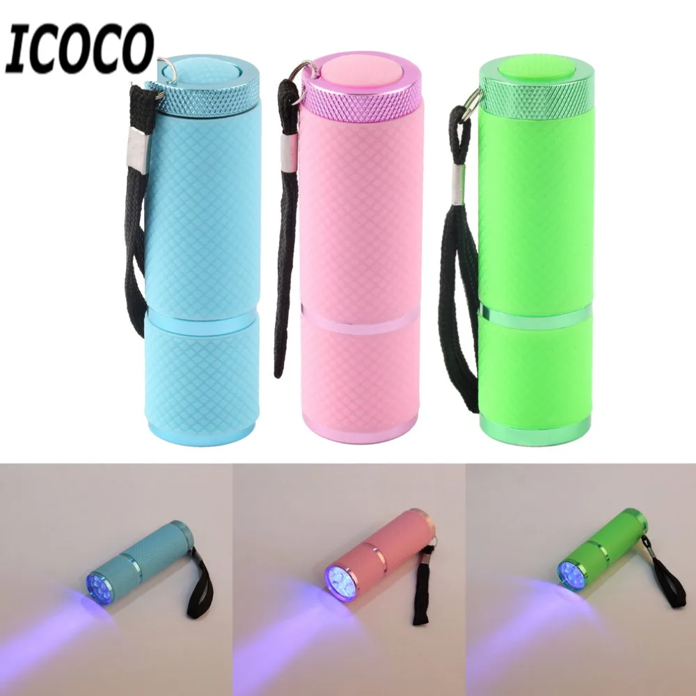 ICOCO мини 9 светодиодный портативный 15s Быстрый Сухой ногтей фонарь для сушки лампа для ногтей лампа для сушки гель-лака алюминиевый сплав AAA батарея