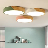 Nordic modern minimalist ceiling lamp wood round home decoration ideas macarons color acrylic iron lighting lamp