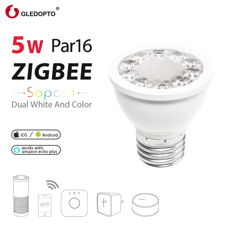 ZIGBEE ZLL двойной бело Цвет RGBCCT 5 Вт PAR16 2700 6500K AC100 240V работать с Alexa Голосовое