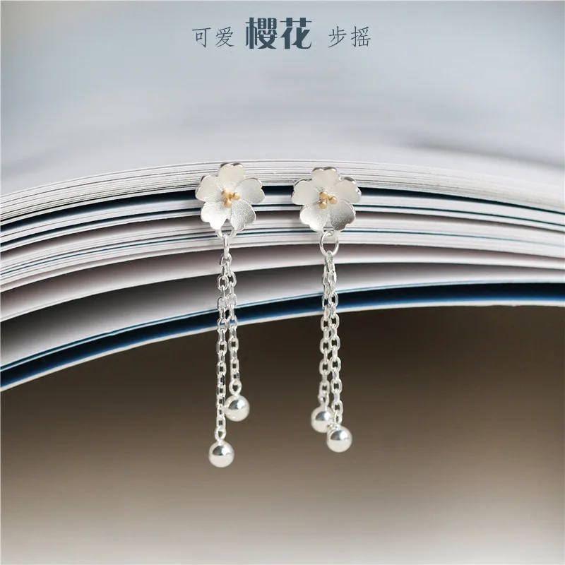 Серьги-гвоздики из серебра S925 пробы женские модные маленькие цветочные кисточки