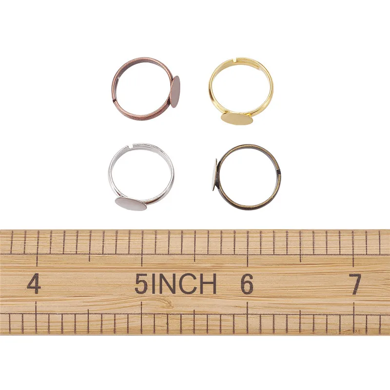 100pcs Brass Adjustable Finger Ring Findings Pad Ring Bases Perfect for Cabochons Making Ring DIY Supplies No Cadmium& No Lead