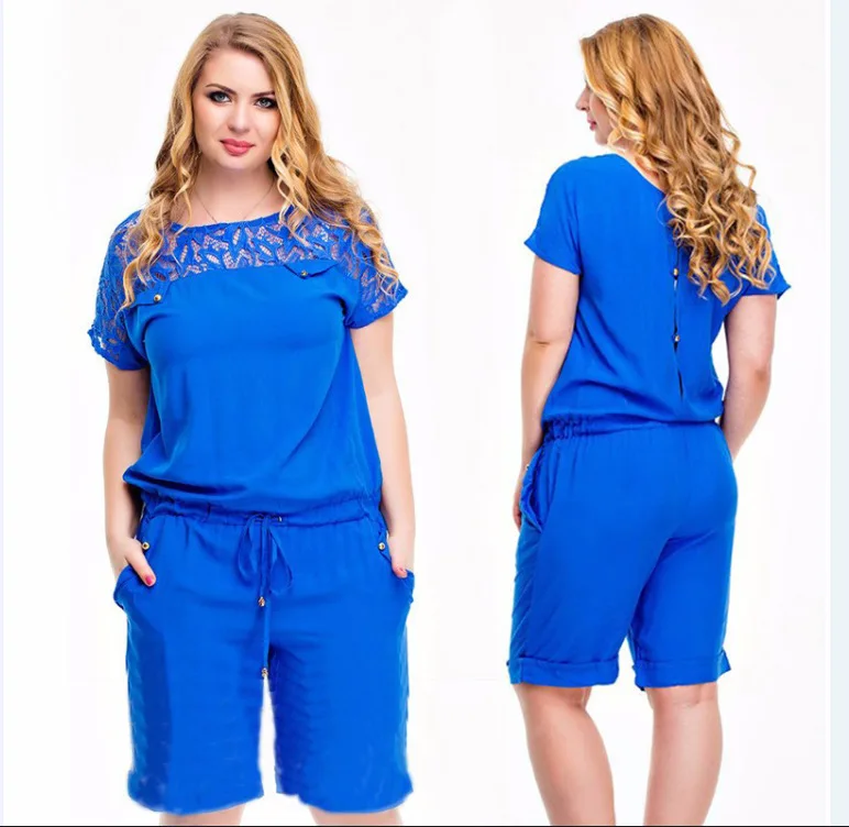 2019 Women Summer Lace Playsuits Casual Plus size 4XL Short Jumpsuits Rompers 5XL Large Ladies Overalls Clothing | Женская одежда