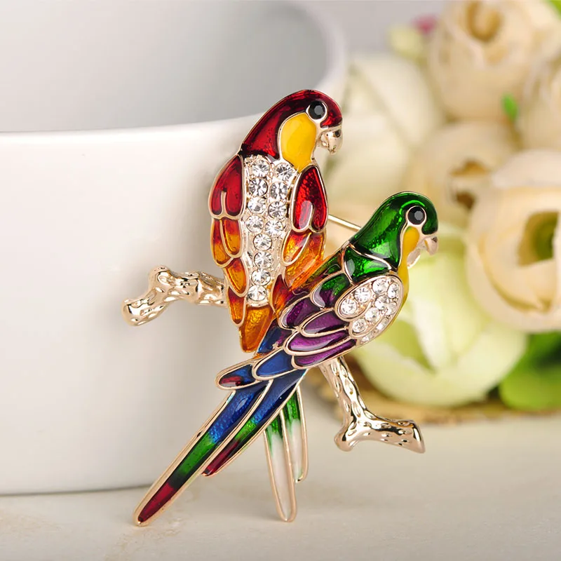Элегантная с двумя птицами брошь Funmor разноцветной эмалью в виде животного