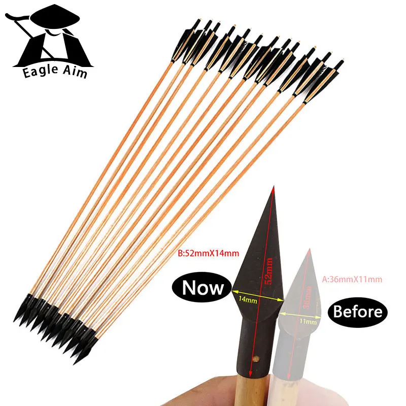 6pcs Hunting Archery Bolts 33 Inches Handmade Wooden Arrows England Turkey Feathers For Crossbow Recurve Bow Shooting