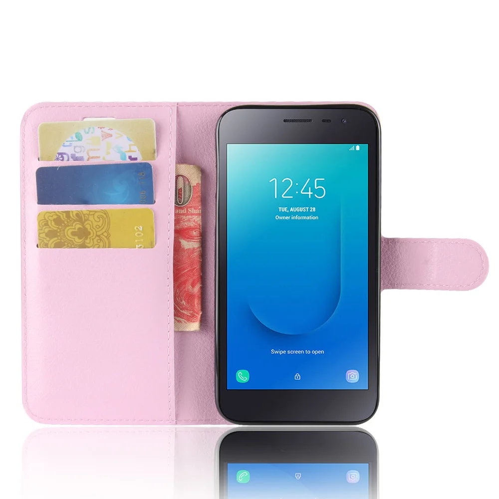 Розовый J260 чехол для Samsung Galaxy J2 Core J260A чехол бумажник карты стент Книга Стиль Флип кожаный защитная крышка Черный SM J2Core J 260 - Цвет: Розовый