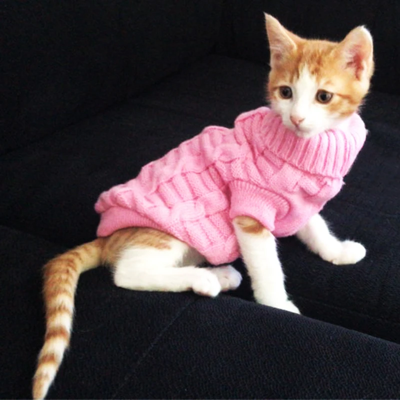 Зимняя теплая одежда для домашних животных, котов однотонный вязаный свитер Костюмы для маленькой кошки собаки, хлопковые носки с изображением кошечки «рюмочка» куртка товары для домашних животных