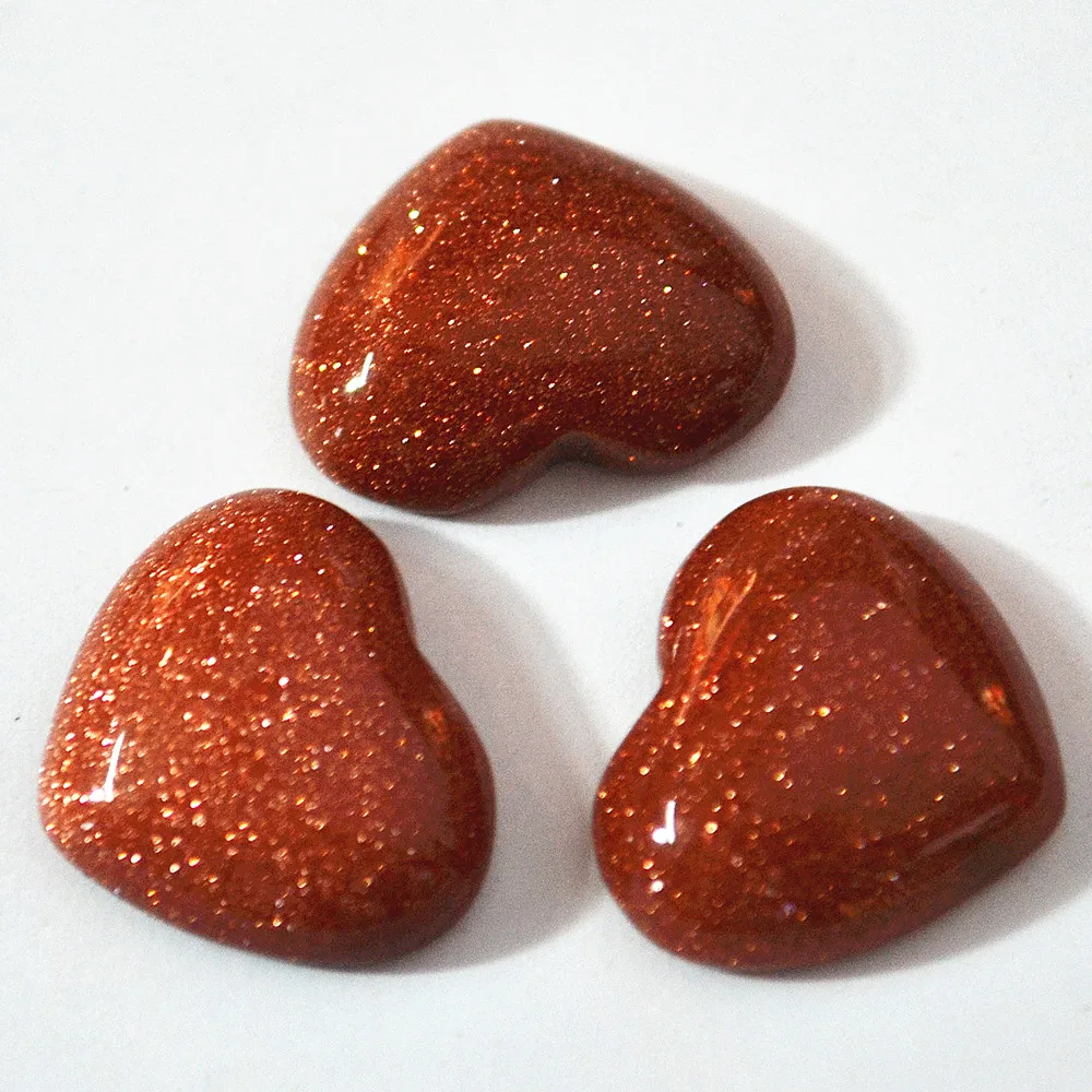 Натуральный камень сердца Форма Кабошоны кабины Золотой песок Бусины для