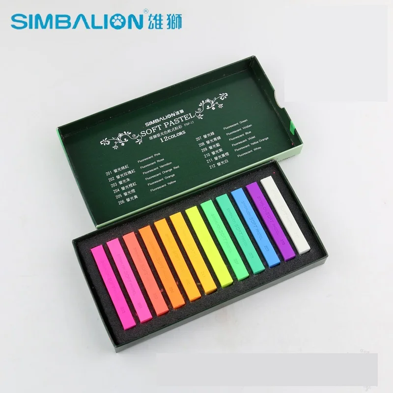 Simbalion мастера пастельные 12 флюоресцентные цвета мягкие пастельные набор художественные принадлежности для рисования