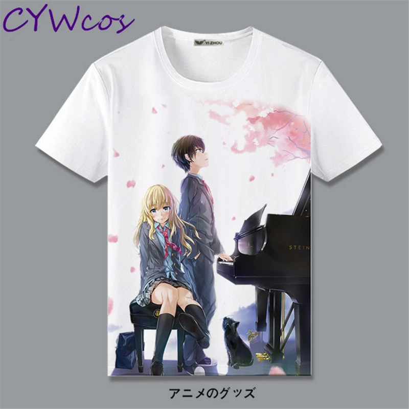Miyazono Kaori Sawabe Tsubaki Arima Kousei/футболка с короткими рукавами рисунком из мультфильма
