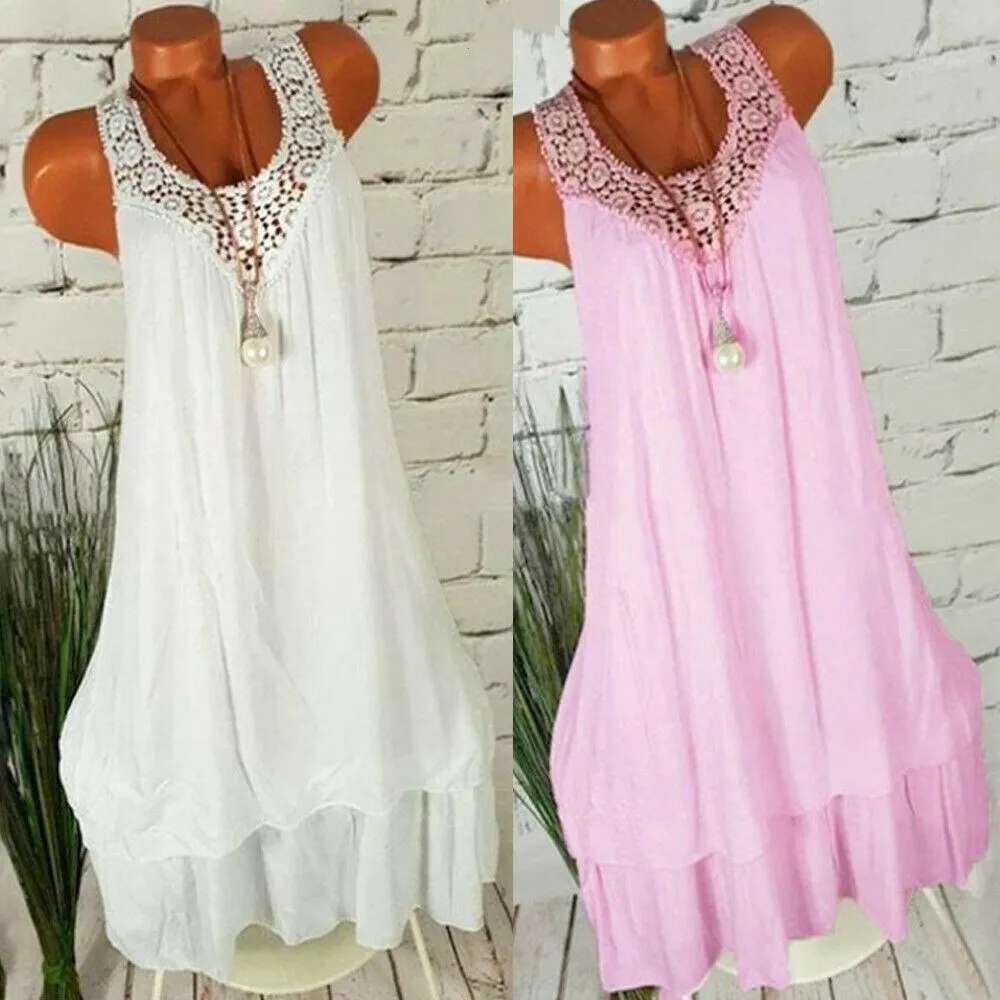 Летнее платье большого размера женское свободное короткое без рукавов Женская