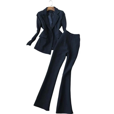 Autumn New Fashion Suit Women Pant Suits Female Ladies Jacket + Bell-bottom Pants Two-piece Outfits |