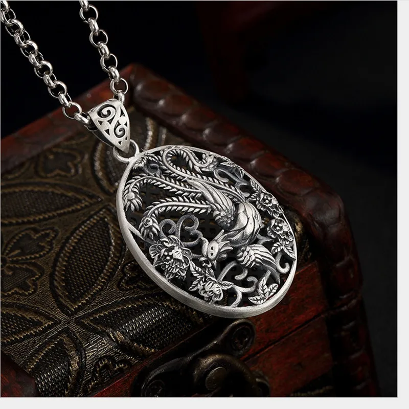Бесглинистая 100% настоящая 990 чистое серебро Этническая тотемная подвеска Феникс
