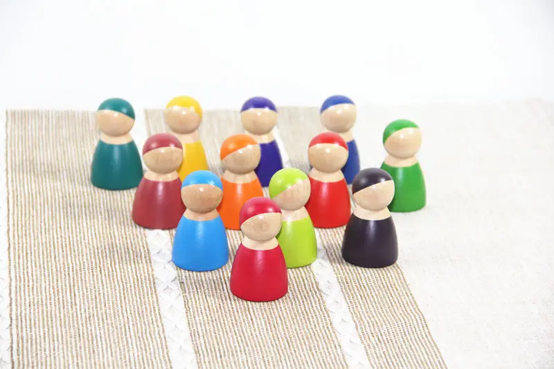 12Pcs Pegdoll ToysParadise большие радужные блоки/полукруглые строительные блоки прямоугольная доска Pegdolls геометрические деревянные игрушки для обучения детей - Цвет: 12Pcs Pegdoll