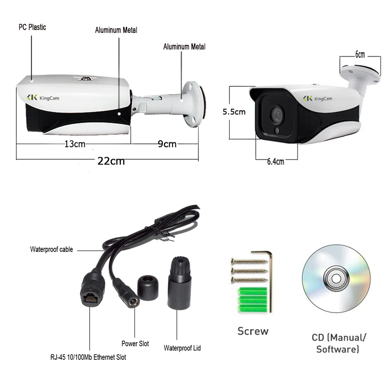 Kingcam POE Водонепроницаемый Наружная цилиндрическая IP Камера 720 P 960 1080 безопасности