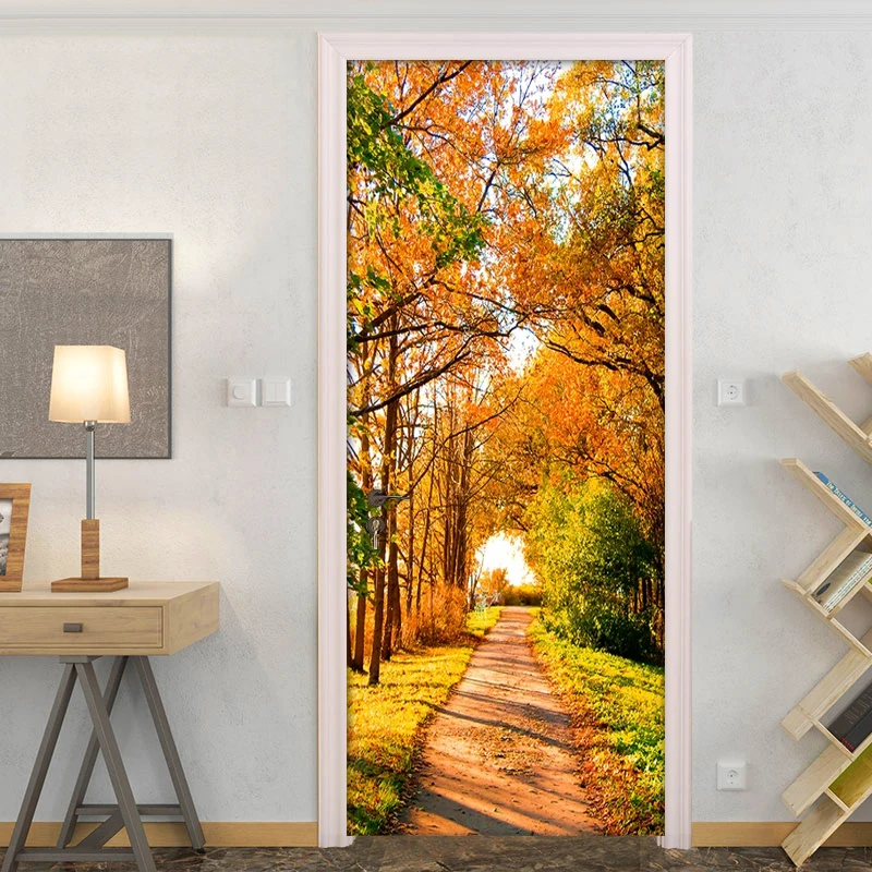 Лесная маленькая дорога 3D фото обои дверь наклейка роспись Гостиная Спальня