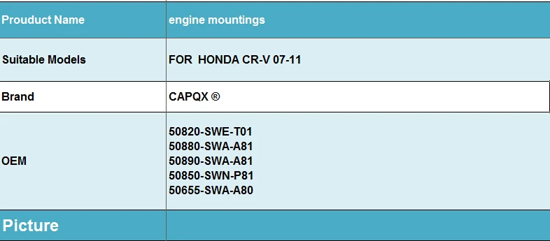Caqpx 4 шт. резиновые опоры двигателя для HONDA 2007 2008 2009 2010 2011 CRV RE1 RE2 RE4 двигателя Поддержка крепления