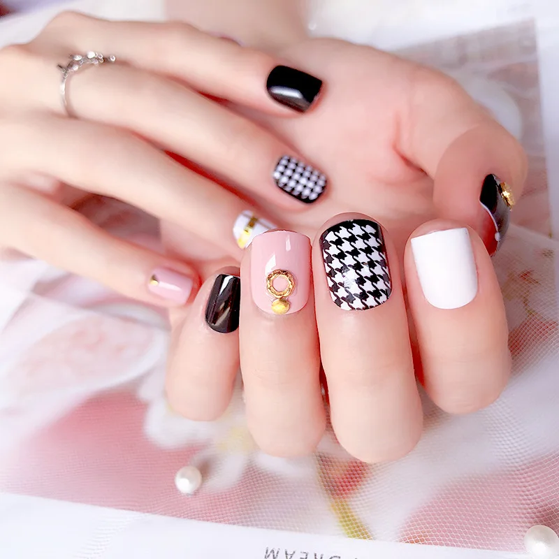 3D поддельные ногти милые французские накладные кремовые телесный розовый чистый