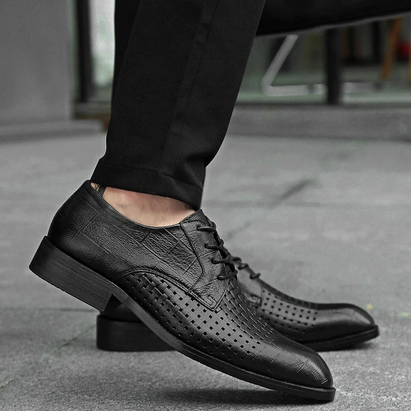 Hollow mens formal shoes genuine leather oxford for men 2019 dress wedding laces brogues C4 | Обувь