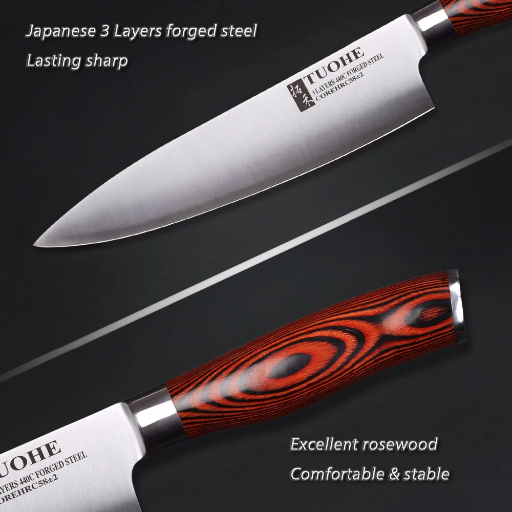 TUOHE 8 &quotПрофессиональный кухонный нож очень острый 3 слоя 440C Нержавеющая сталь
