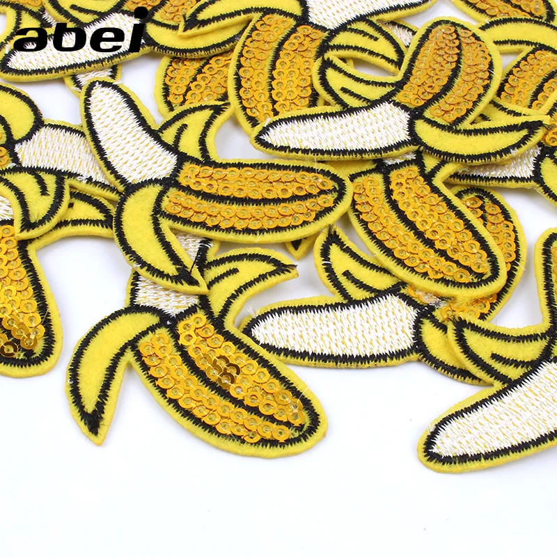 

5pcs/lot Cartoon Banana Patch Iron On Sequined Fruits Stickers for Jeans Bags Garments Accessories Diy Clothing Appliques Badge