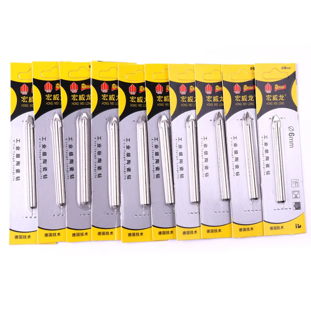 

10Pcs 10x6mm Glass Drill Bit Set Tungsten Carbide Tipped Ceramic Tile Cutter Drill for Power Tools