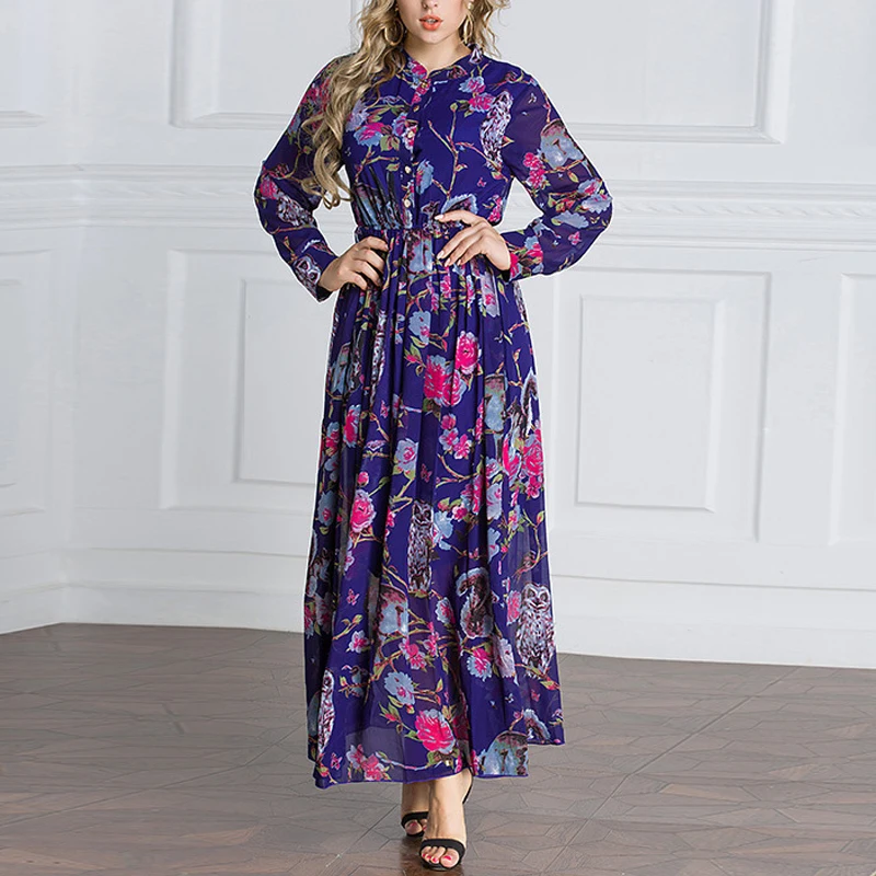 Платье размера плюс 5XL 6XL, Vestidos Verano, весна, абайя, бохо, шифоновое длинное платье макси, женское платье с цветочным рисунком, Vestido Longo Robe Longue