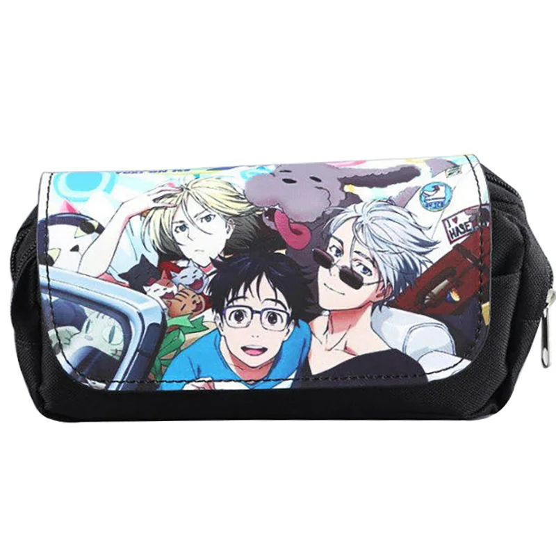 Аниме Yuri on Ice Pencil сумки двойная молния кошелек ручка канцелярские сумки Органайзер для подарки для мальчиков девочек кожаная косметичка - Цвет: 006