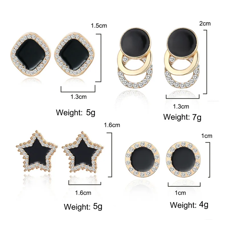 Женские квадратные геометрические серьги черные корейские с кристаллами для