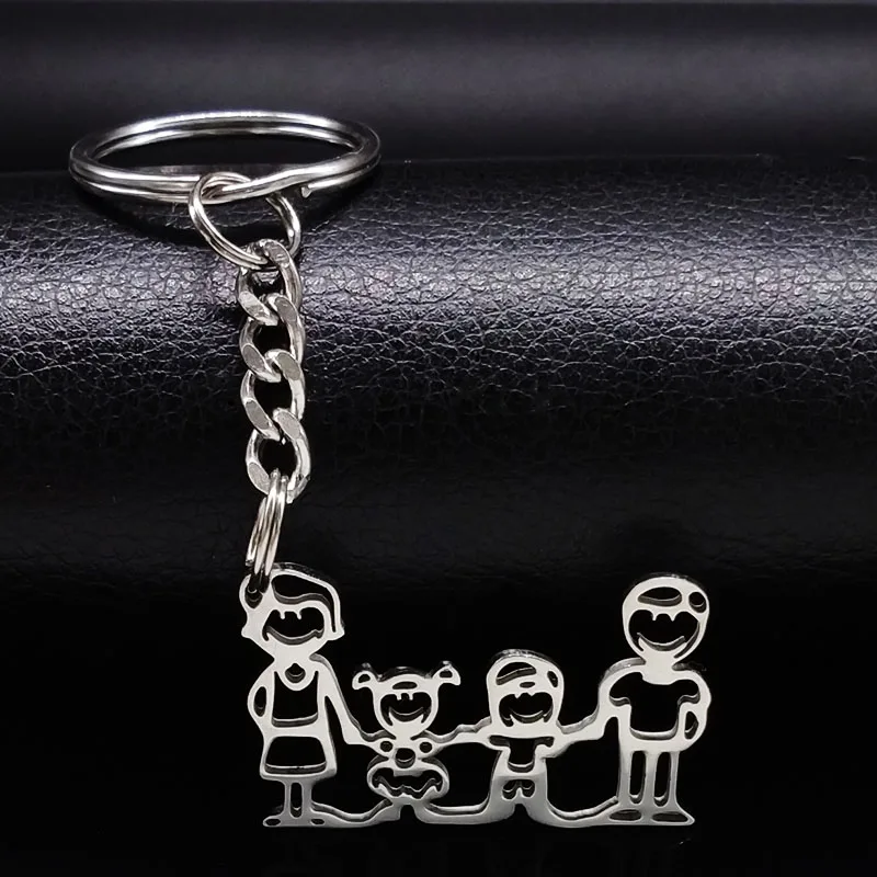 Family Boy Girl Mom Dad Gift Stainless Steel Key Ring Jewelry Silver Color Keychain Christmas Gifts llavero familia K346S01