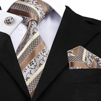 mens ties brown gold stripes jacquard necktie hanky cufflink set sell like hot cakes business wedding ties for men c 905