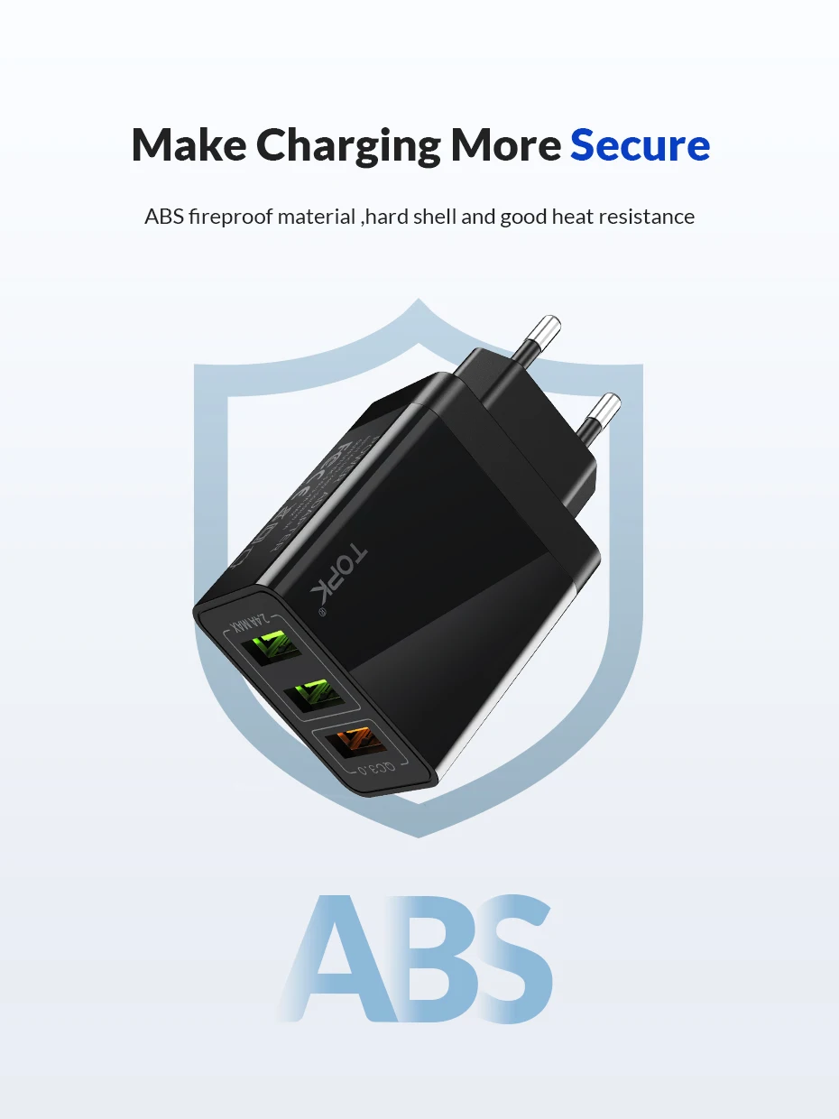 TOPK B348Q Quick Charge 3,0 USB Зарядное устройство QC3.0 быстрой зарядки нескольких Зарядное устройство для samsung S10 Xiaomi Mi9 путешествия Сетевое зарядное устройство для телефона