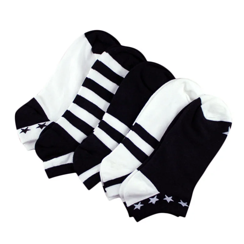 Удобные женские хлопковые короткие носки в черно-белую полоску с закрытым носком