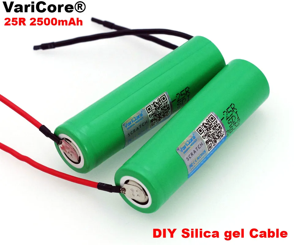 Varicore New 18650 2500mAh Battery INR1865025R 3.6 V Discharge 20A Dedicated Power + DIY Silicone Line |