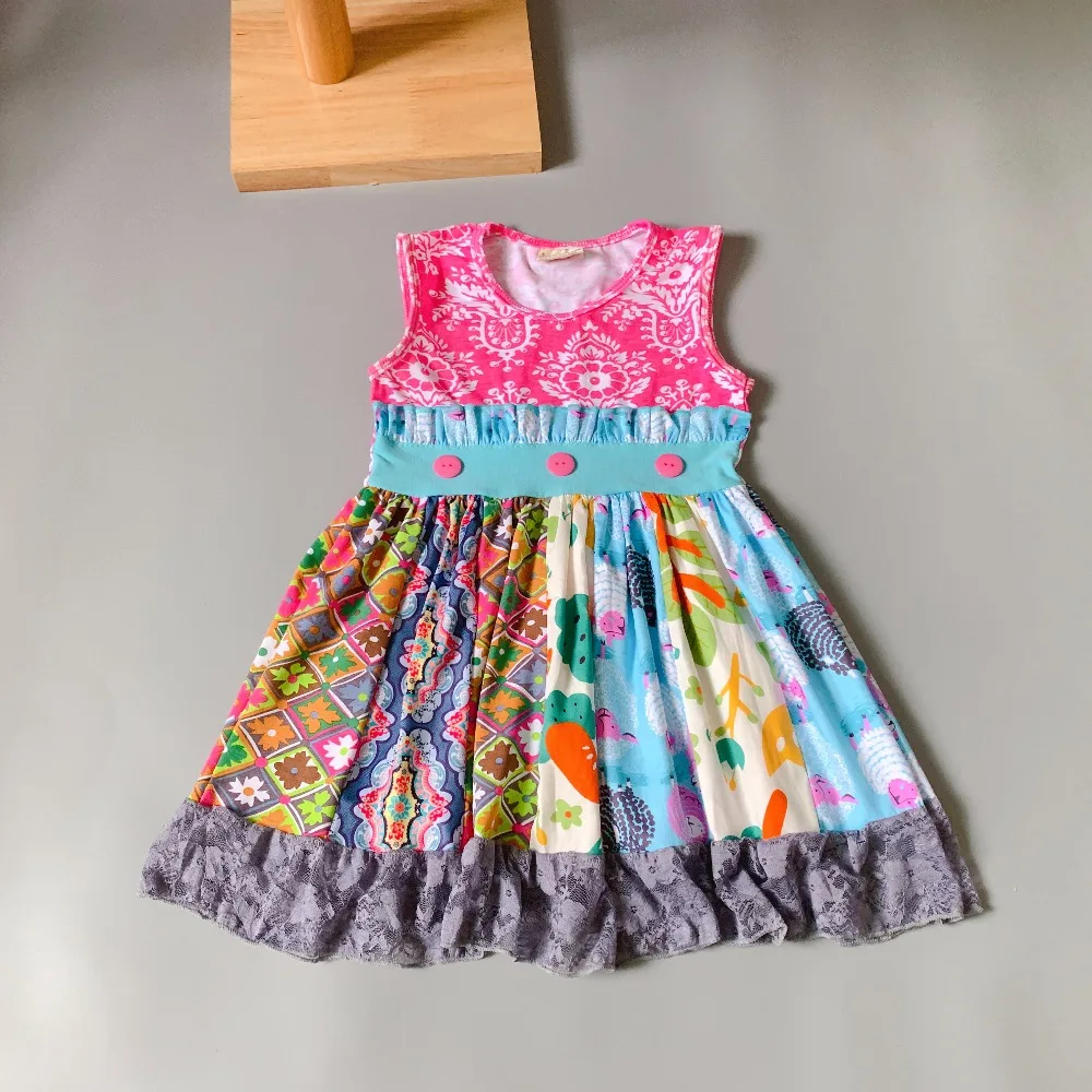 Летнее розовое платье с цветами и пуговицами для девочек лидер продаж Новое