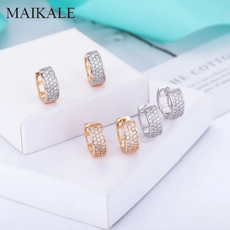 MAIKALE, новые модные маленькие круглые серьги-гвоздики, покрытые цирконием, позолоченные, серебряные, круглые очаровательные серьги для женщин, ювелирное изделие, подарок