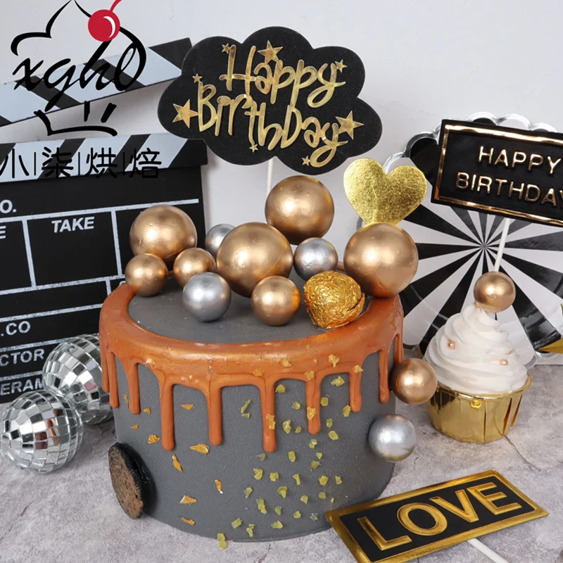 5 pcs/lot lovely gold ball cake topper birthday cup decoration baby shower kids party wedding favor supplies | Дом и сад