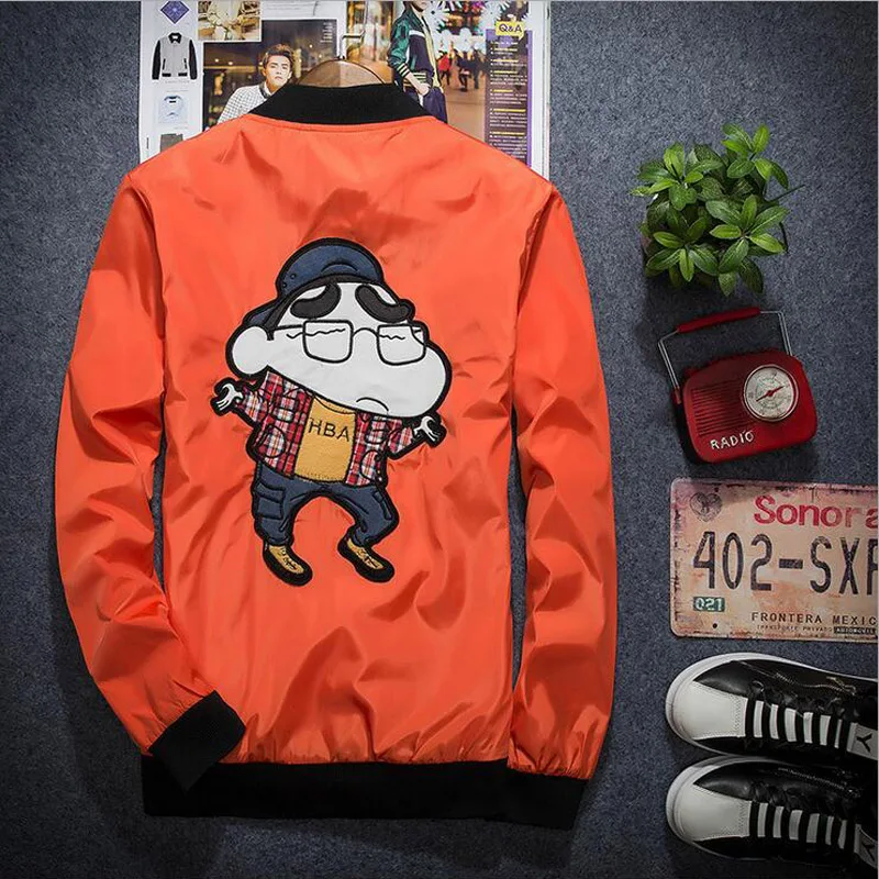 2016 Евро-Америка Улица Мультфильм Рисунок Вышивки Тонкий Бомбардировщик Куртка