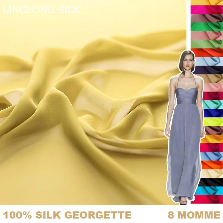 100% SILK GEORGETTE 114cm width 8momme Pure Silk chiffon silk textile fabric Factory Direct Wholesale 1M Free Shipping 31-60
