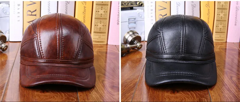 XdanqinX мужская шапка из натуральной кожи Sombrero De Cuero зимняя теплая Бейсболка из воловьей кожи с ушками регулируемый размер Кепка для среднего возраста